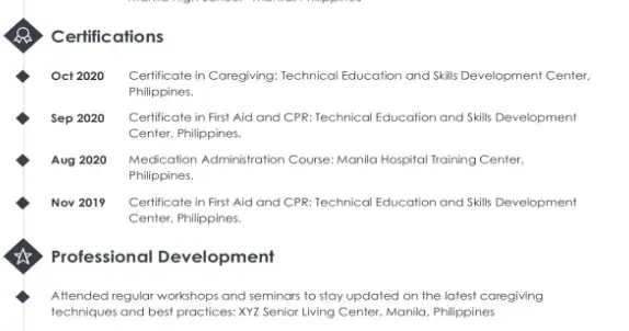 Caregiver Resume Certifications