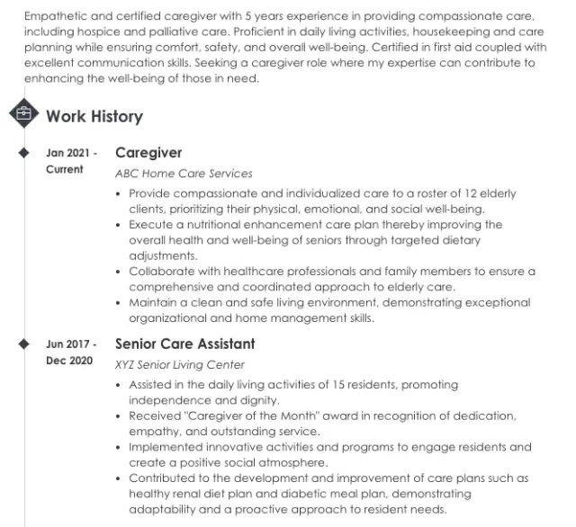 Caregiver Resume Objective