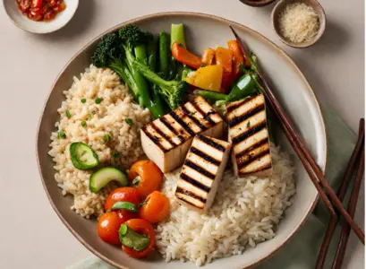 Grilled Tofu Mixed vegetables Brown Rice