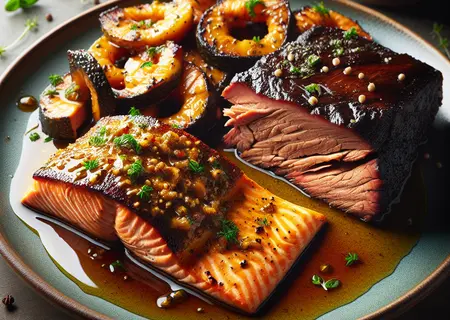 Honey Mustard Salmon and Brisket