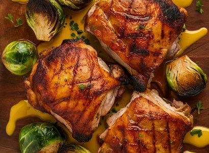Grilled Chicken Thighs with Roasted Brussels Sprouts