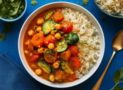 Chickpea and Vegetable Curry with Brown Rice