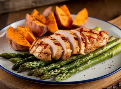 Grilled Chicken Breast with Asparagus and Sweet Potato