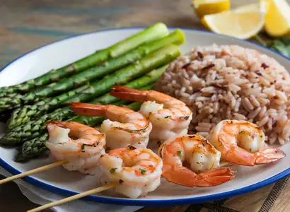 Grilled Shrimp Skewers with Brown Rice