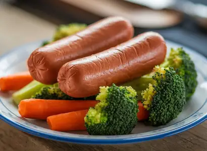 Hot Dogs With Broccoli and Carrots