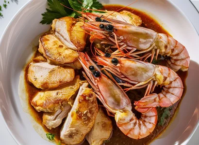 Tiger Prawns and Garlic Chicken Slices