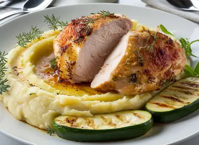 Baked Chicken with Mashed Cauliflower and Zucchini