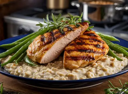 Grilled Chicken with Oatmeal and Green Beans
