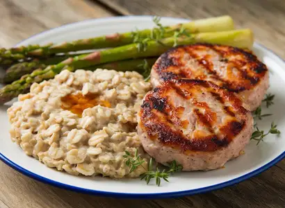 Grilled Turkey Patties with Oatmeal & Asparagus