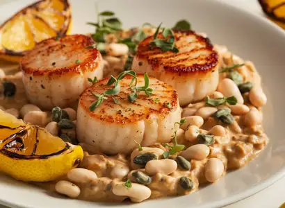 Seared Scallops with White Bean Ragu