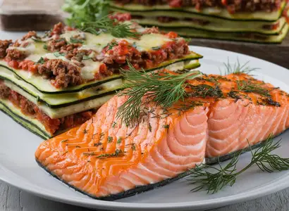 Baked Salmon with Dill and Zucchini Lasagna