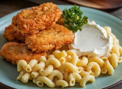 Chicken Nuggets with Boiled Macaroni Cream Cheese