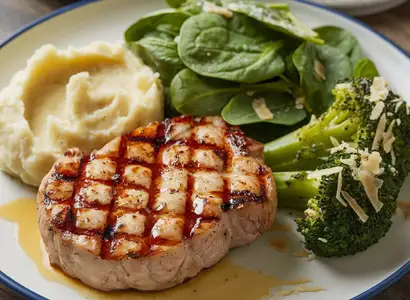 Grilled Lean Pork Chops with Mashed Cauliflower