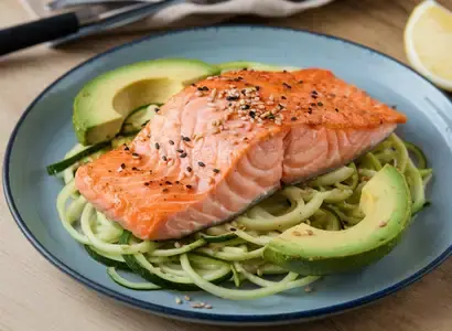 Pan Seared Salmon with Sauteed Zucchini Noodles