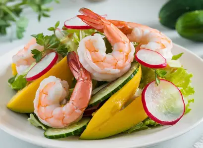 Shrimp Mango Cucumber and Radish Salad