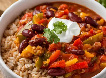 Vegetable and Bean Chili with Brown Rice