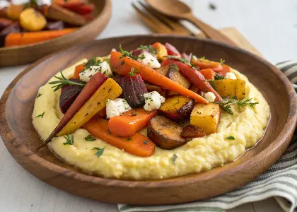 Roasted Root Vegetables with Goat Cheese Polenta