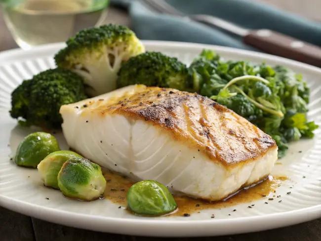 Alaskan Halibut with Steamed Broccoli