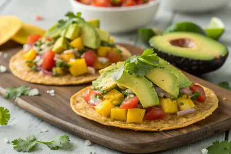 Avocado Mango Salsa Tostadas