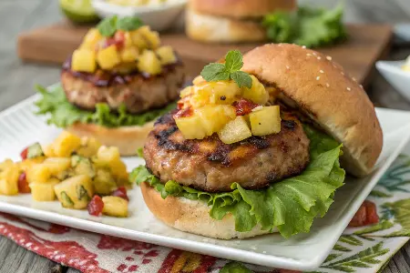 BBQ Turkey Burgers with Pineapple Salsa