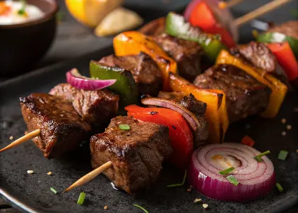 Beef Kebabs with Bell Peppers and Onions
