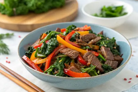 Beef and Kale Stir‑Fry, ideal high protein low carb meals for weight loss