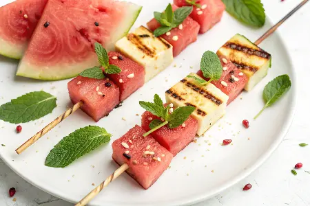 Grilled Halloumi and Watermelon Skewers