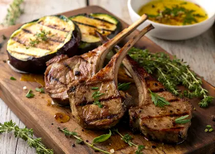 Grilled Lamb Chops with Roasted Eggplant