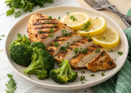 Grilled Lemon Herb Chicken Breast with Broccoli