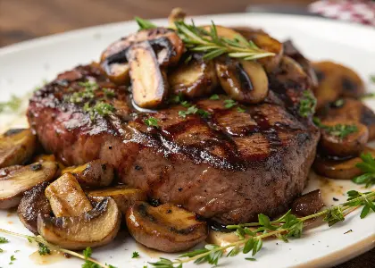 Grilled Ribeye Steak with Sautéed Mushrooms