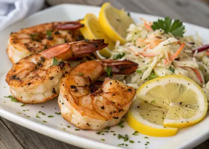 Grilled Shrimp with Lemon and Coleslaw