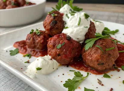 Harissa Meatballs with Whipped Feta Low Carb