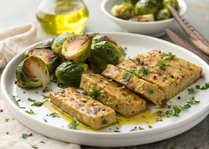 Herb-Marinated Tempeh with Roasted Brussels Sprouts