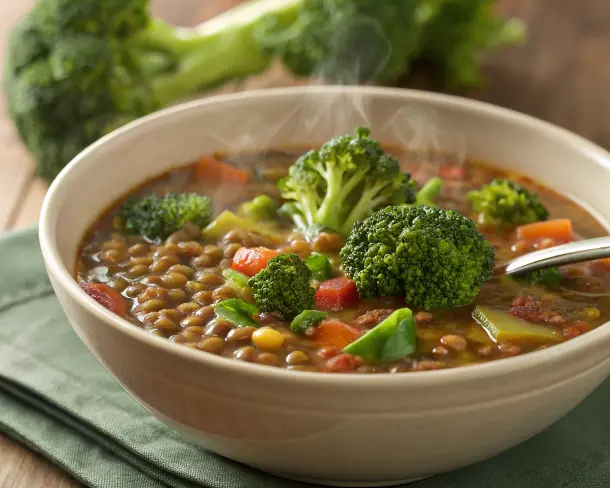 Lentil Soup with Steamed Broccoli
