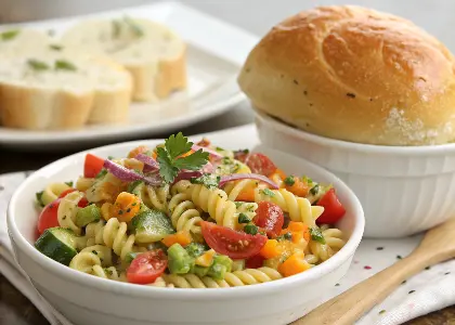 Pasta Salad and Dinner Roll
