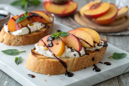 Peach and Burrata Crostini