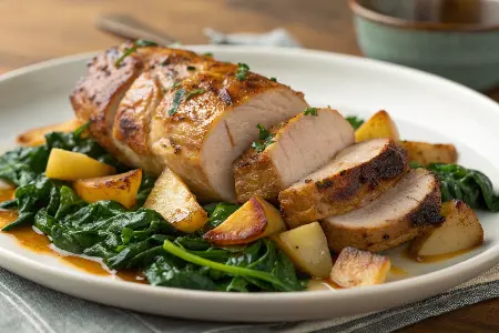 Pork Tenderloin with Roasted Parsnip and Steamed Swiss Chard