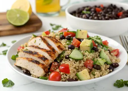 Quinoa and Black Bean Salad with Grilled Chicken