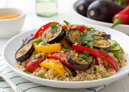 Roasted Eggplant & Bell Pepper Quinoa Salad