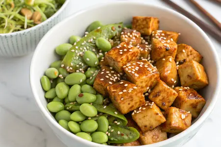 Sesame Tofu and Edamame Bowl