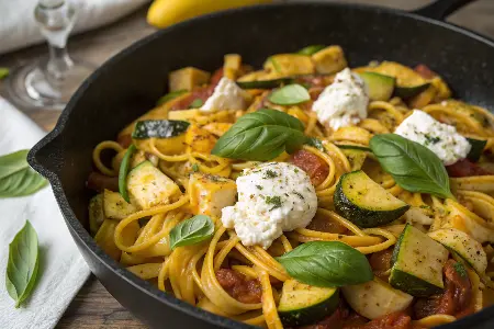 Skillet Pasta with Summer Squash, Ricotta, and Basil