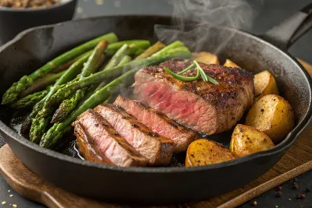 Skillet Steak with Asparagus and Potatoes