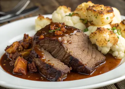 Slow-Cooked Beef Brisket with Roasted Cauliflower