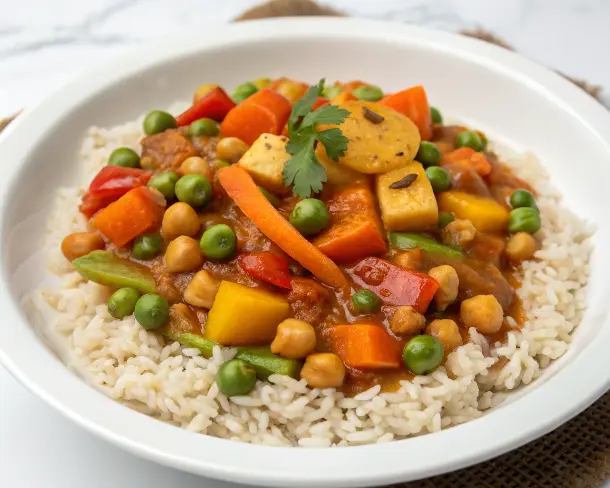 Vegetable Curry with Chickpeas over Brown Rice
