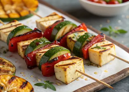 Vegetable and Halloumi Skewers