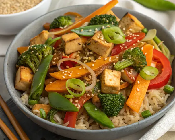 Veggie Stir‑Fry with Tofu over Brown Rice
