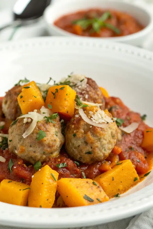 Butternut Squash with Chicken Meatballs
