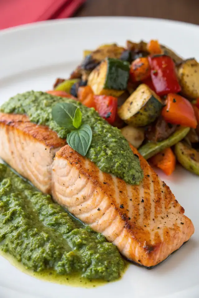 Grilled Salmon with Creamy Pesto