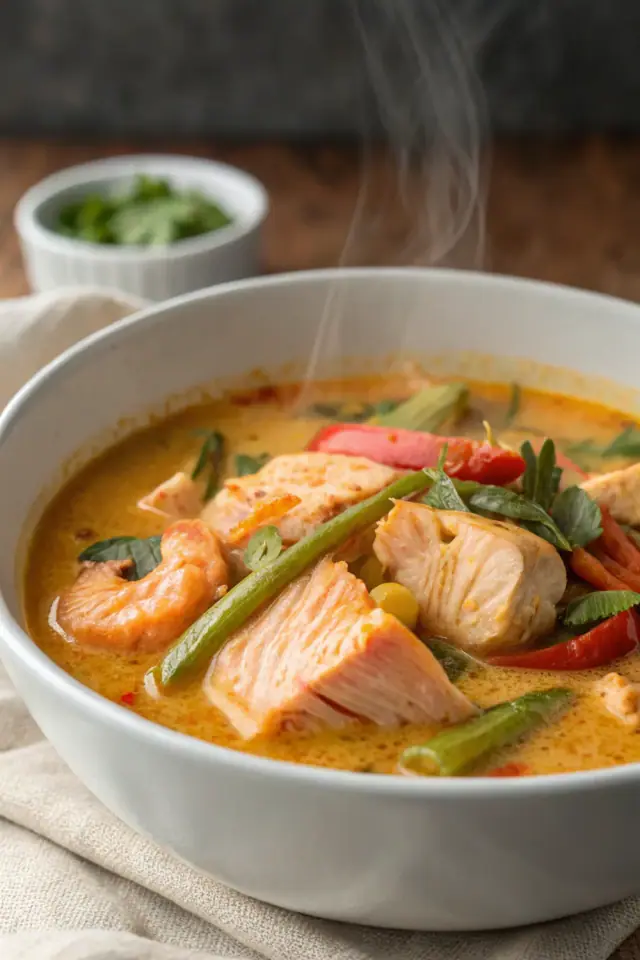 Thai Coconut Curry Salmon Soup