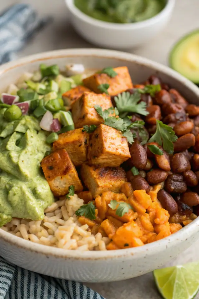 Tofu Chipotle Bean Bowl with Guacamole
